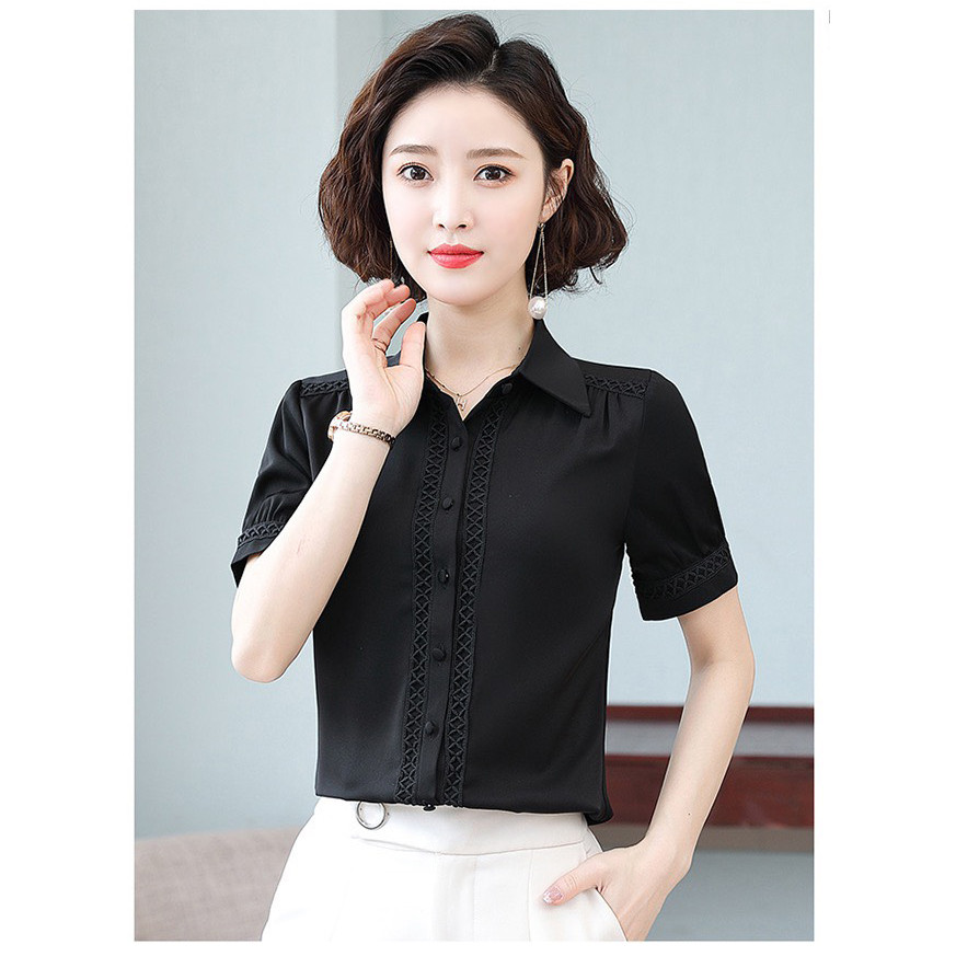 Áo sơ mi tay ngắn phối ren duyên dáng NT3344