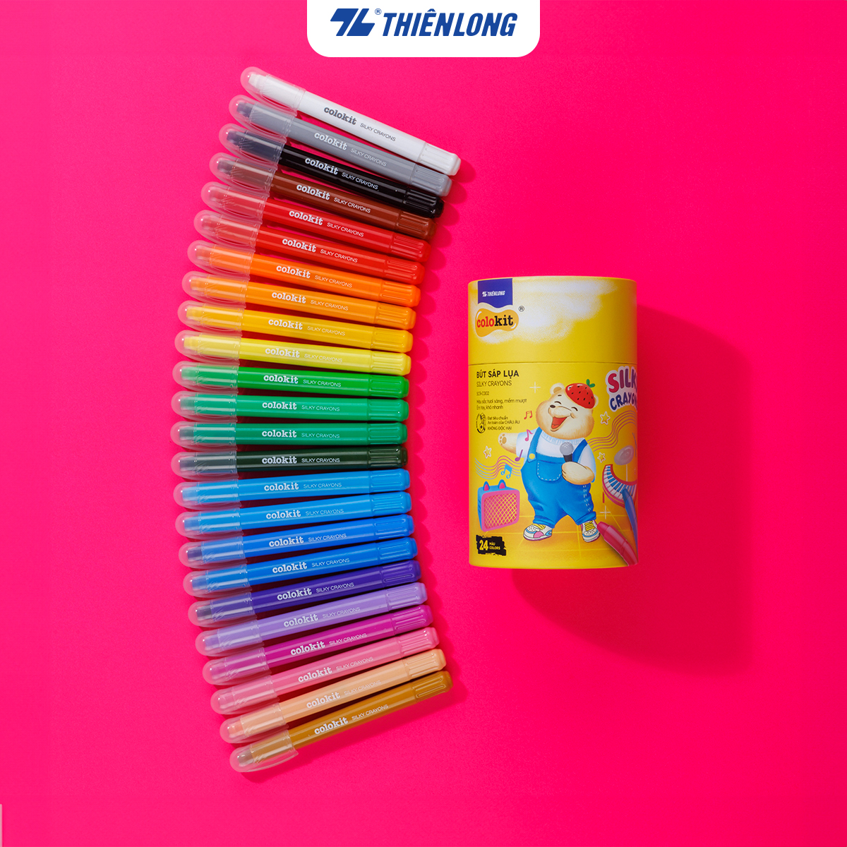 Bút sáp lụa vặn - Silky Crayons Thiên Long Colokit - Mềm khô nhanh không lem