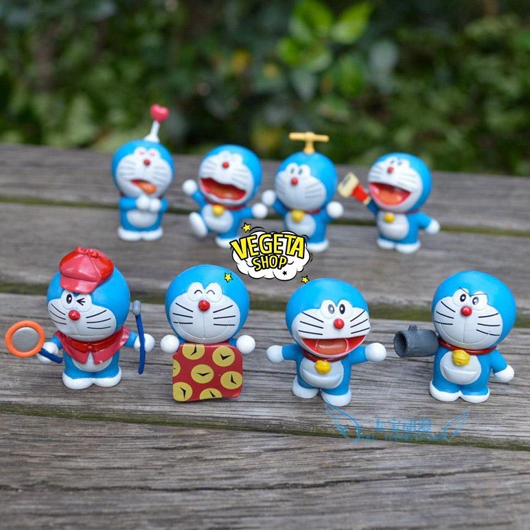 Mô hình Doraemon Doremon - Trọn bộ 8 Mô hình các tư thế Doremon Doraemon và bảo bối khăn trùm thời gian - Cao 4~5cm