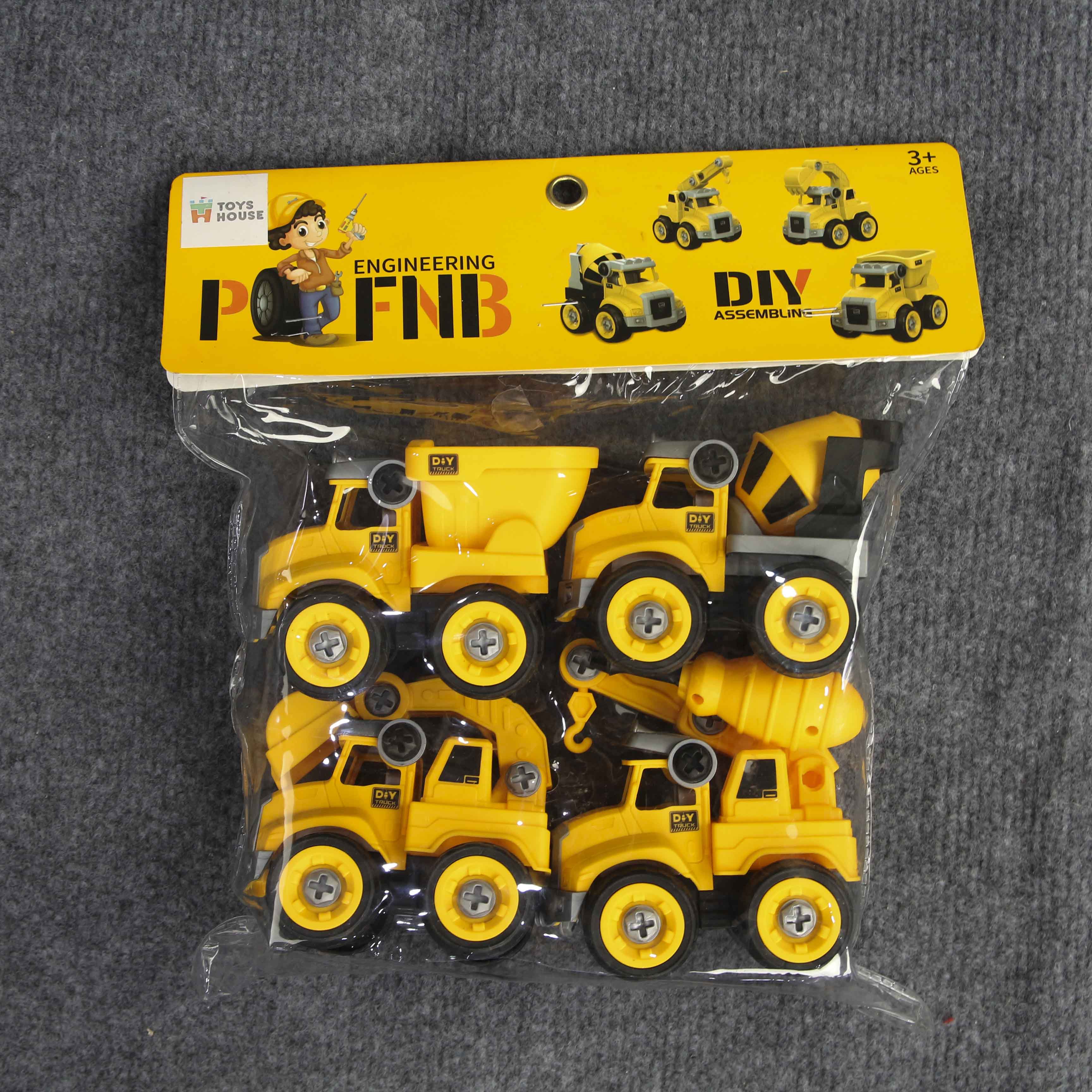 Đồ chơi lắp ghép mô hình oto xây dựng DIY, biến đổi từ cần cẩu sang máy xúc, xe bồn và xe ben Toys house 0620-TH4-129-15 - tặng đồ chơi tắm 2 món