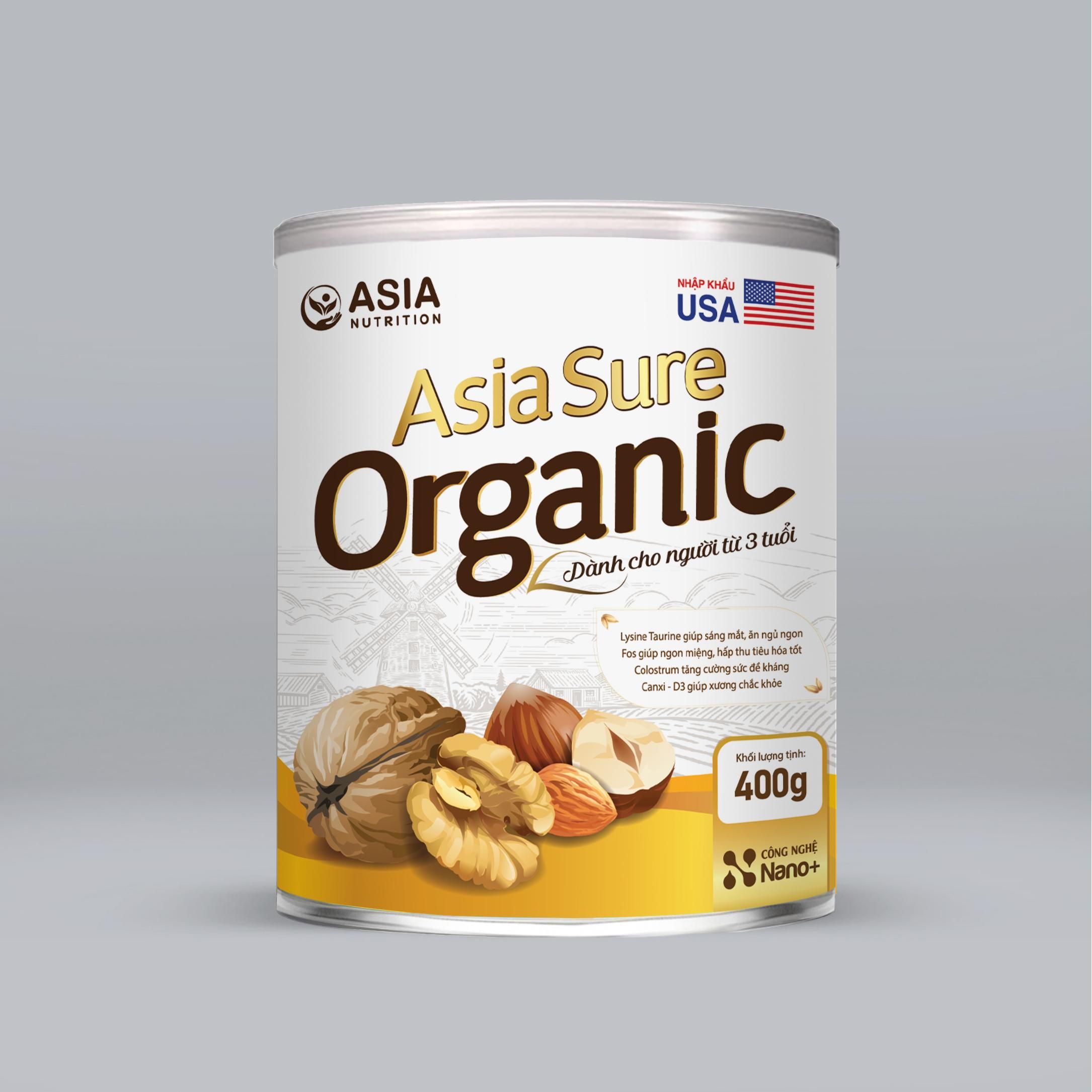 Sữa bột dinh dưỡng Asia Sure Organic tác dụng cân bằng dinh dưỡng phục hồi sức khỏe Asia Nutrition