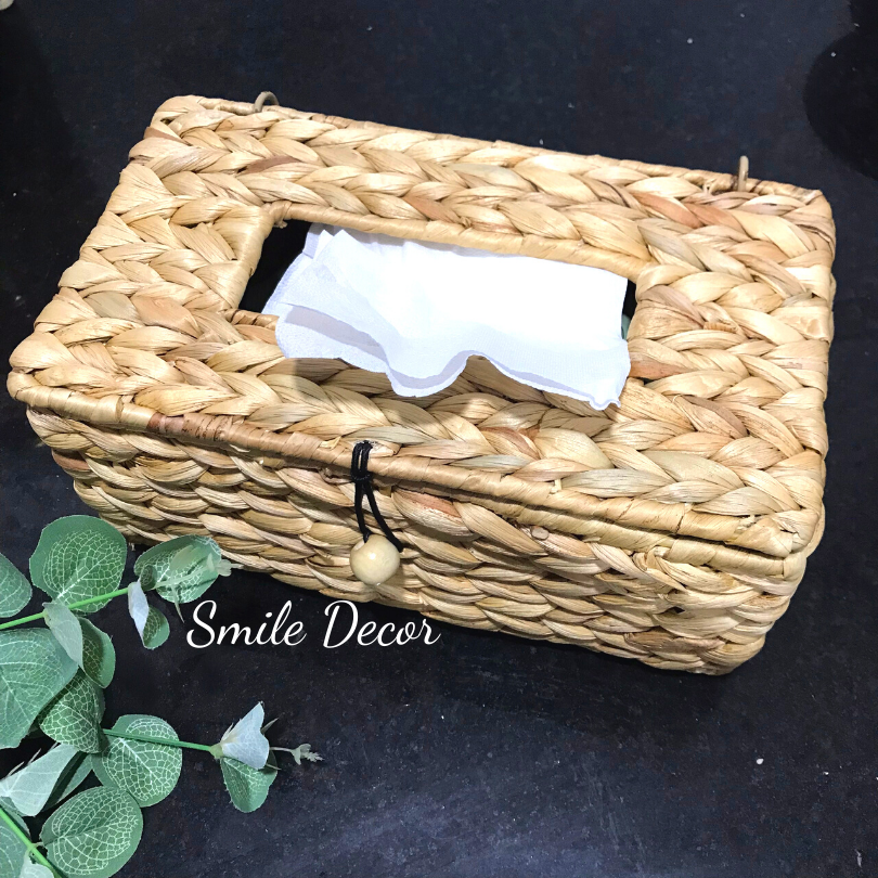 Hộp đựng khăn giấy đan lục bình Smile Decor sang trọng – Rectangle Hyacinth tissue/napkin box cover