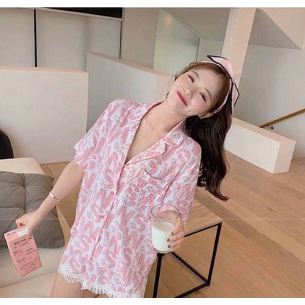 BỘ LỤA PHA REN HÌNH CHỮ HỒNG CHO NỮ