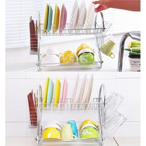 Kệ để chén dĩa inox 2 tầng  - kệ để chén dĩa