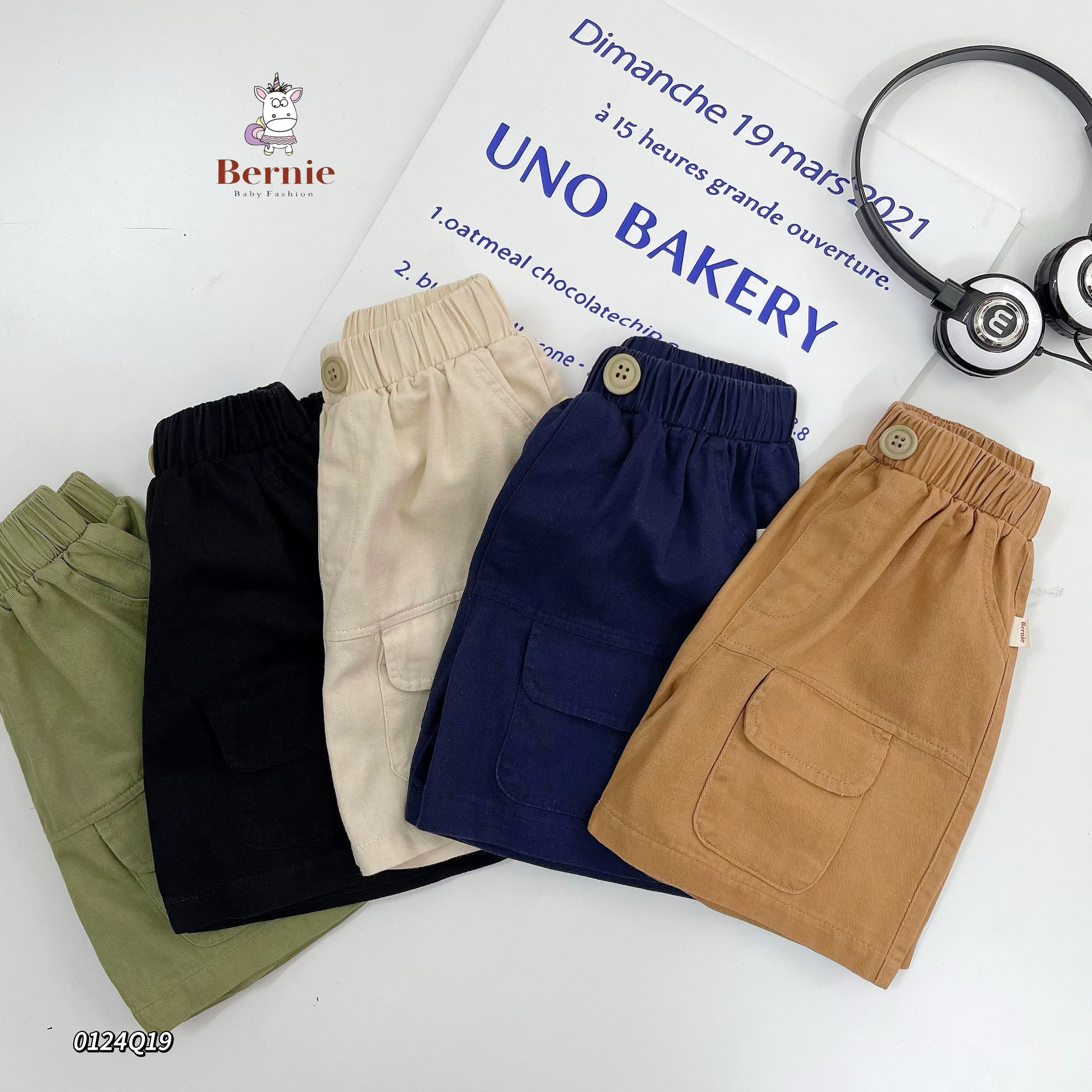Quần short bé trai kaki 1-6 tuổi túi trước hàng Bernie vải mềm mỏng kiểu dáng khỏe khắn thời trang