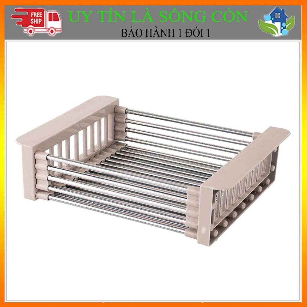 Gía khay đựng bát đĩa hoa quả có thể co giãn được đặt trên bồn rửa bát tiện lợi