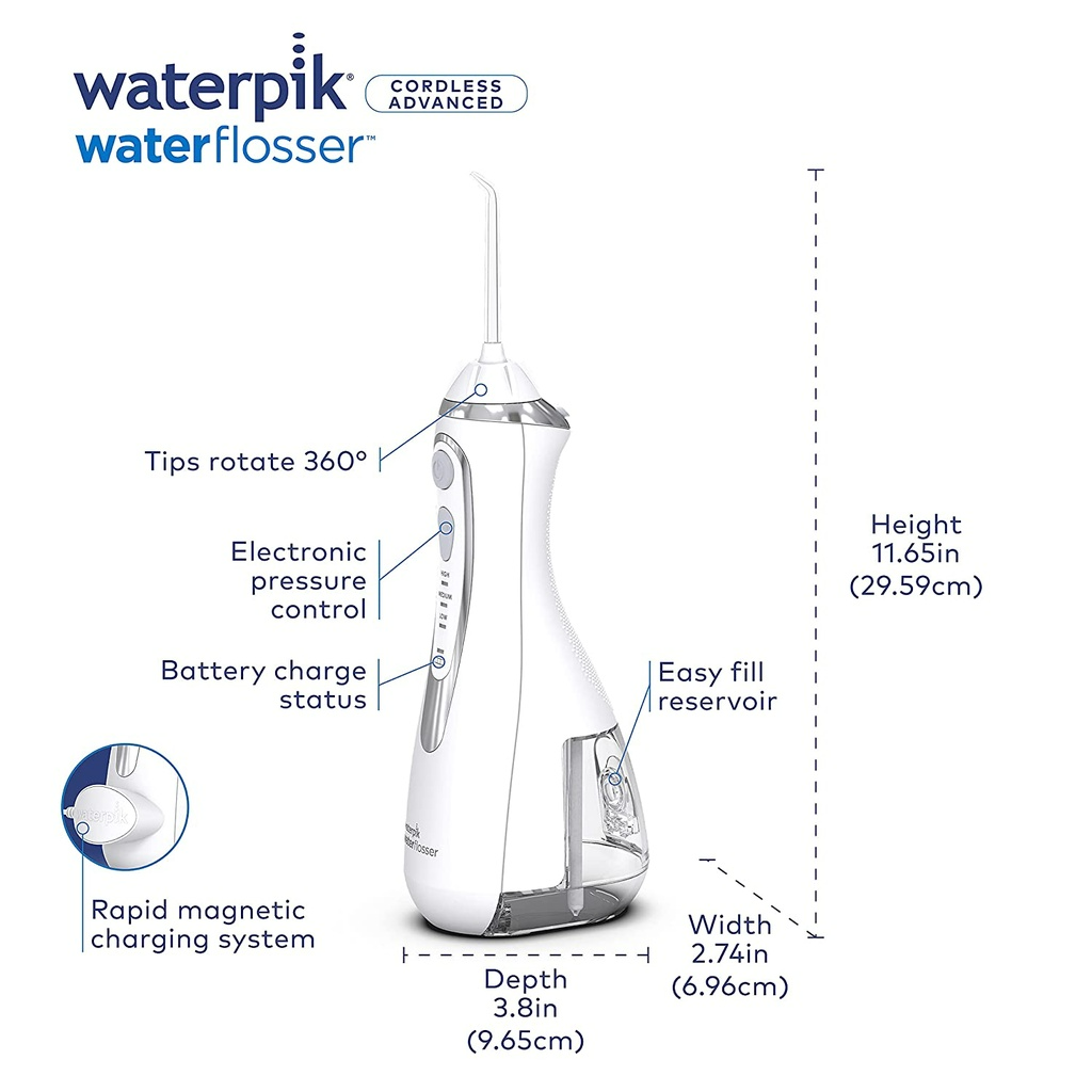 Máy Tăm Nước WATERPIK WP-560, Lực Phun Mạnh, Công Nghệ Sóng Ion, Loại Bỏ 99% Vi Khuẩn, Mảng Bám, Ngừa Sâu Răng Hiệu Quả, Nhập Khẩu, Bảo Hành 12 Tháng