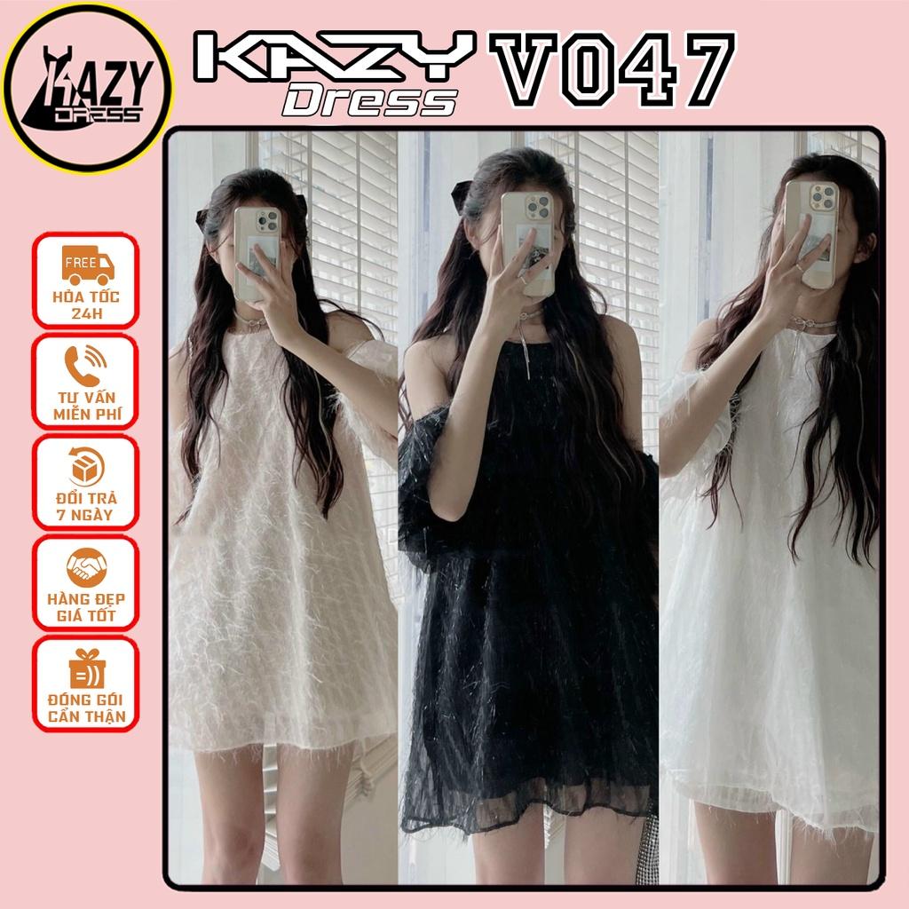 Váy cổ yếm trễ vai tơ lông mềm mịn phong cách tiểu thư KAZY DRESS V047