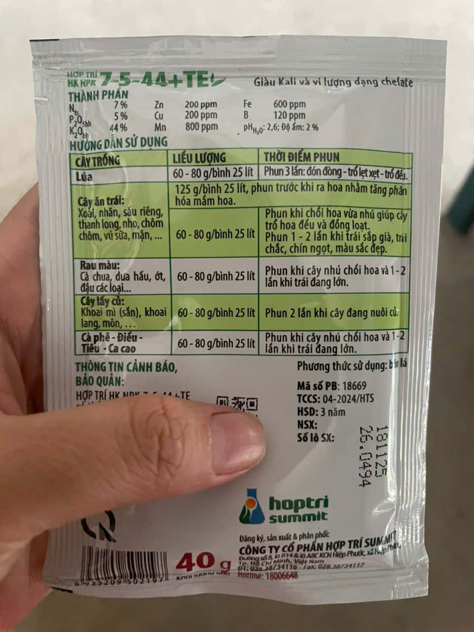 Phân Bón Lá Hợp Trí HK NPK 7-5-44+TE GreenHome, Kích Thích Ra Hoa Đồng Loạt, Tăng Đậu Trái