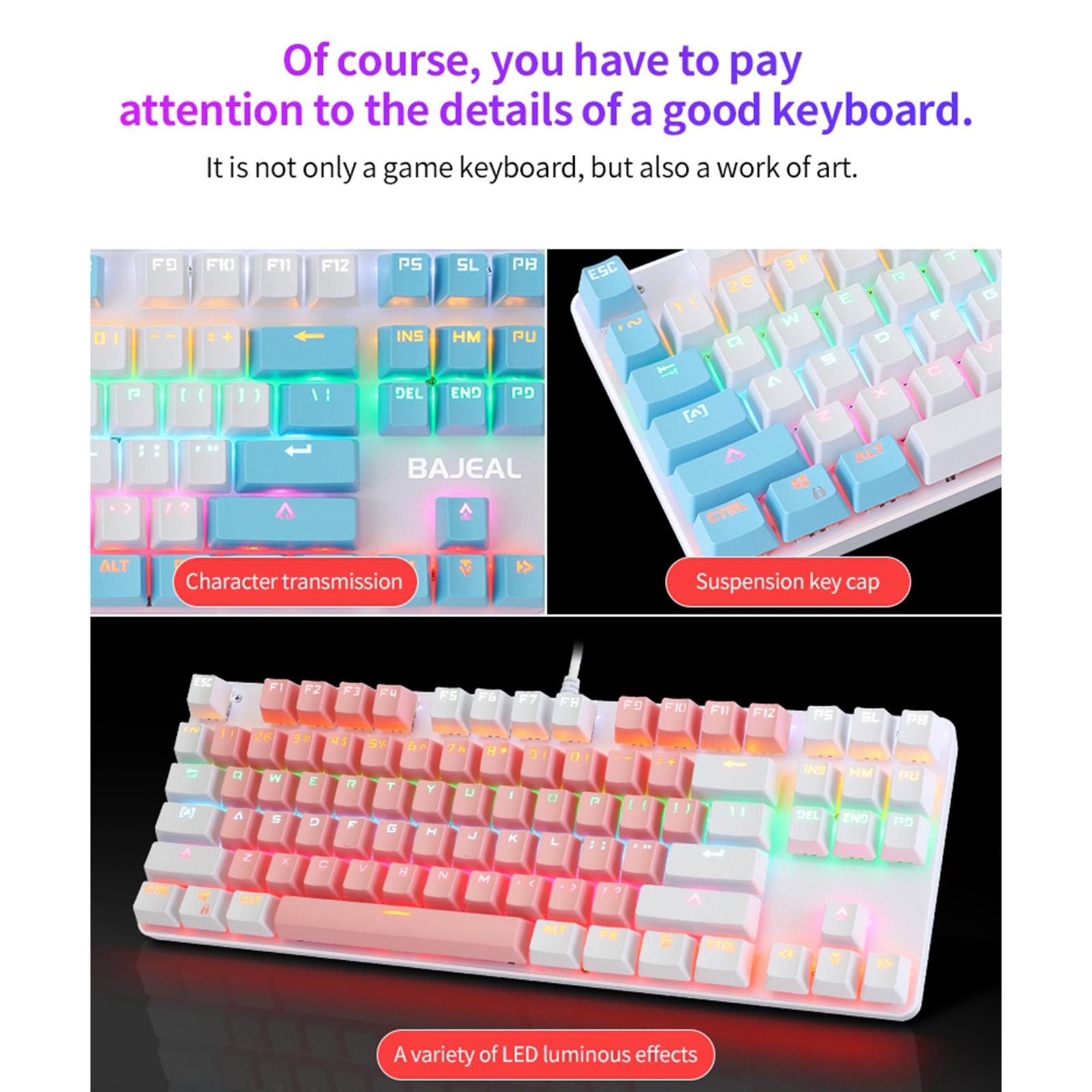 Computer Desktop Wired Gaming Keyboard 87 Keys Layout for Work Pink
