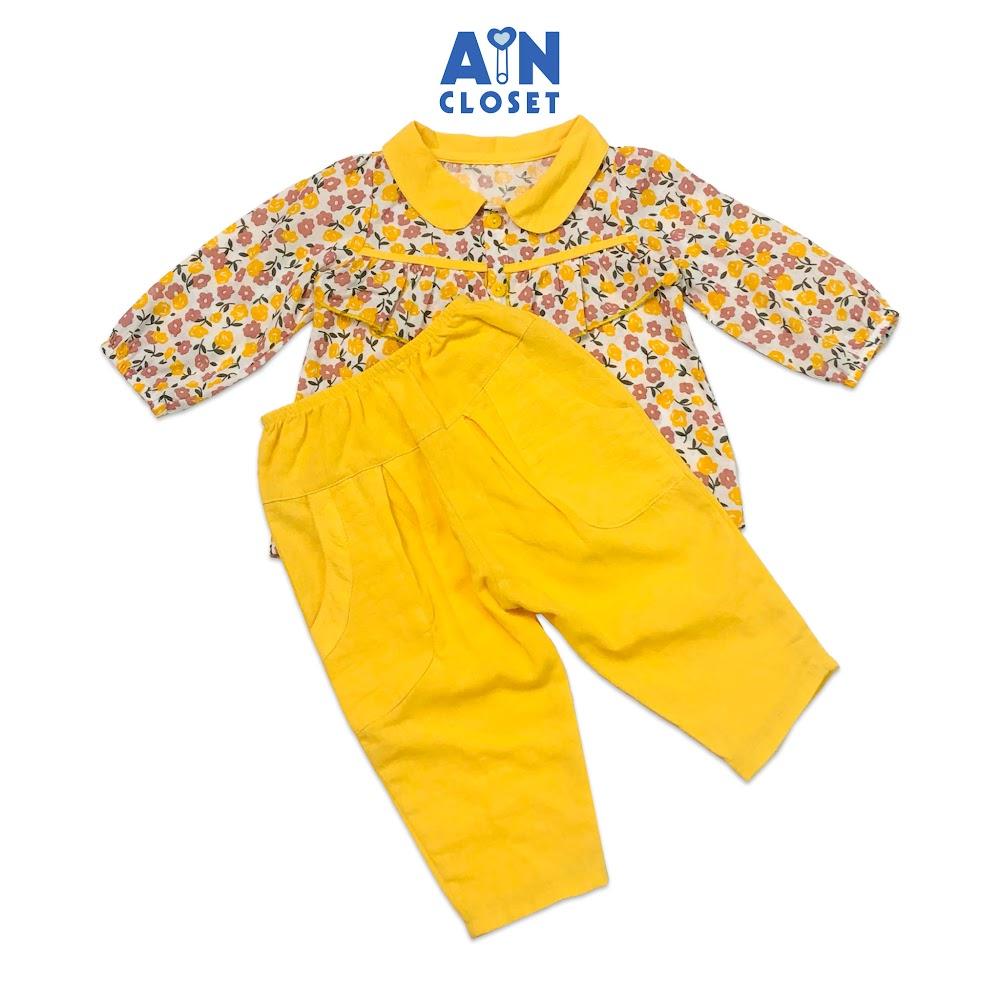 Bộ quần áo dài bé gái họa tiết Hoa Păng Xê cổ vàng cotton boi - AICDBGOB2PZC - AIN Closet
