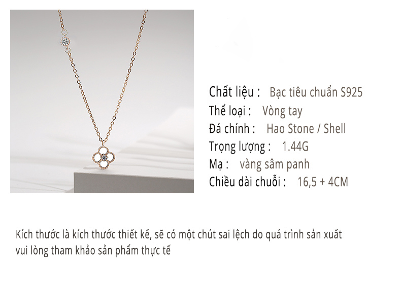 Dây chuyền bốn lá Đồ trang sức bạc S925 Sterling silver Nữ trang sức Vỏ cỏ bốn lá Hai mặt dây chuyền - Bảo hành 5 năm