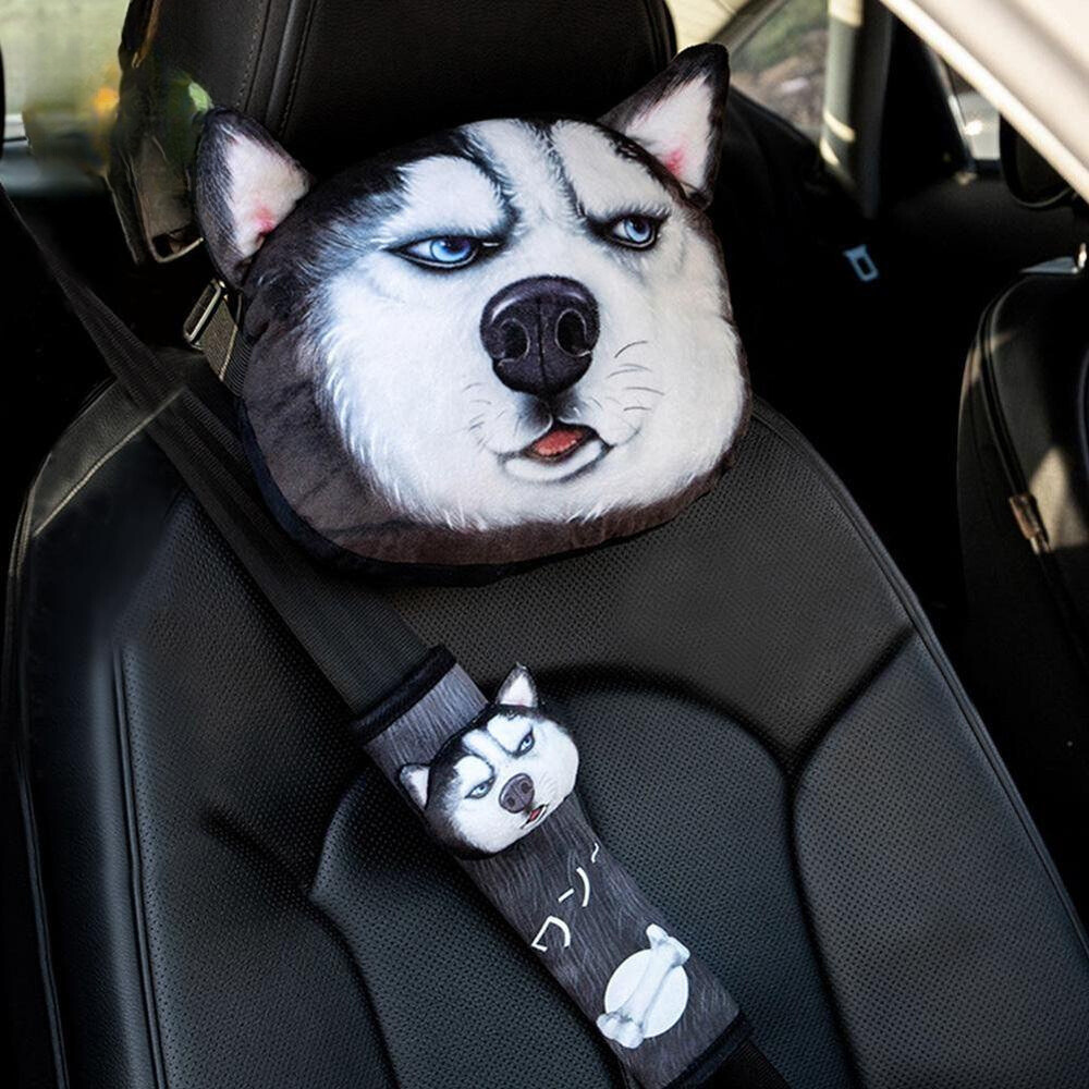 GỐI TỰA ĐẦU Hình Thú Cưng, BỌC DÂY AN TOÀN 3D Hình Chó Husky | Dễ Thương, Đáng Yêu, Ngộ Nghĩnh