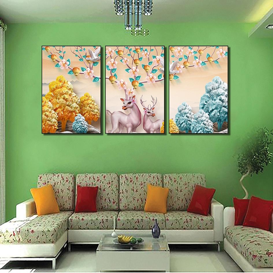 Tranh treo tường giá rẻ, tranh bộ ba scandinavian phòng khách