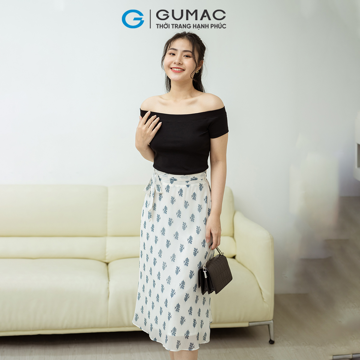Chân váy phối thắt lưng GUMAC VD08006