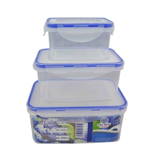 Bộ 3 Hộp Đựng Thực Phẩm Chữ Nhật Nhựa Việt Nhật Cao Cấp ZA22 - Egreen Dùng 1 Lần