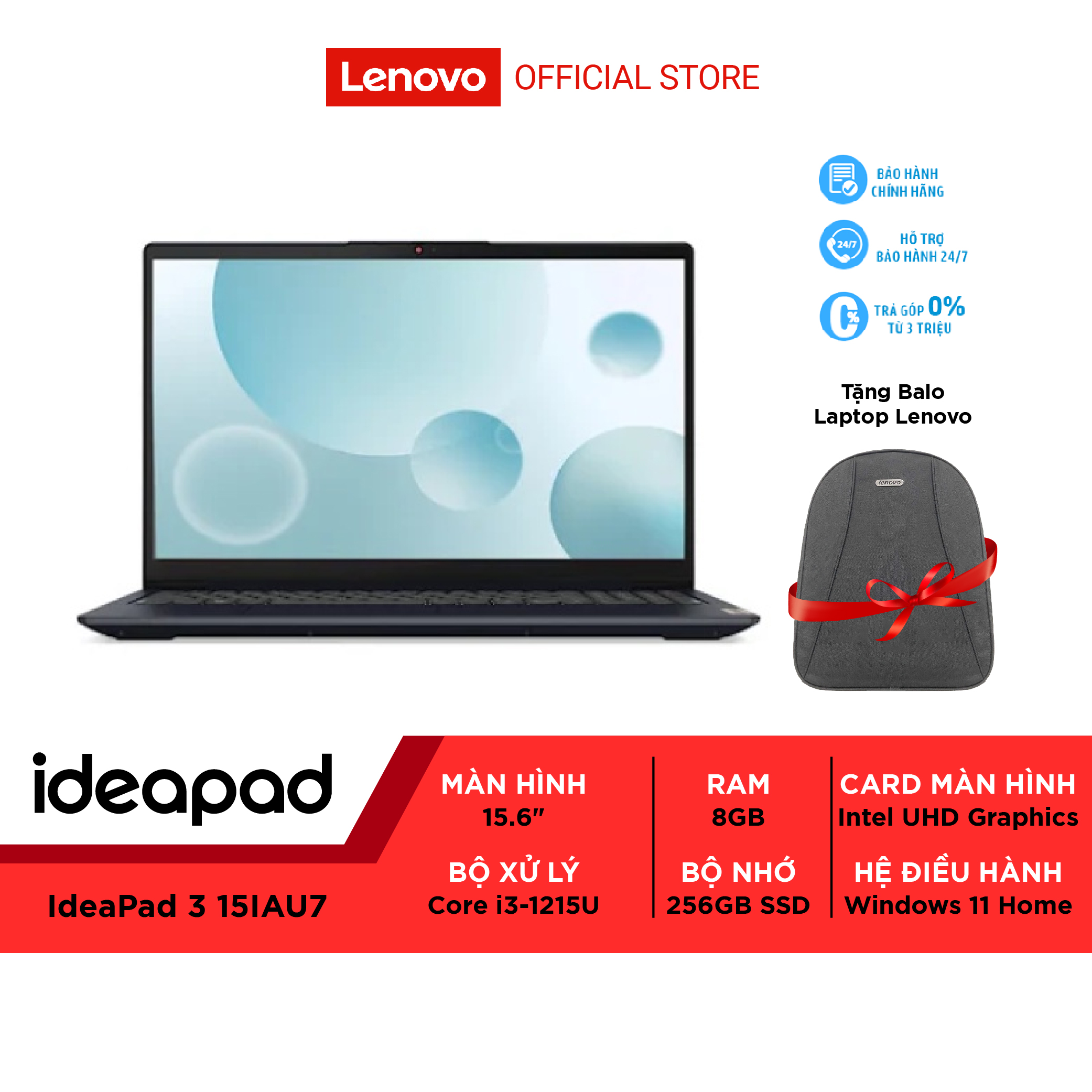 Laptop Lenovo IdeaPad 3 15IAU7 82RK001NVN i3-1215U | 8GB | 512GB SSD| Intel UHD Graphics | Win 11 - Hàng chính hãng