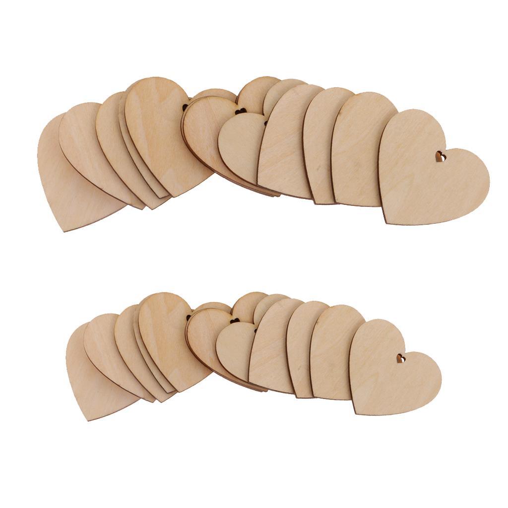 75pcs Wood Cutout Unfinished Heart Tags with Hole for Wedding Craft 60/80mm