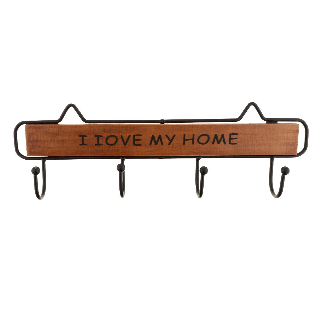 Multi-purpose Wall Mount Wood Metal Hanger Hooks for Coat Robe Brown 4 Hooks