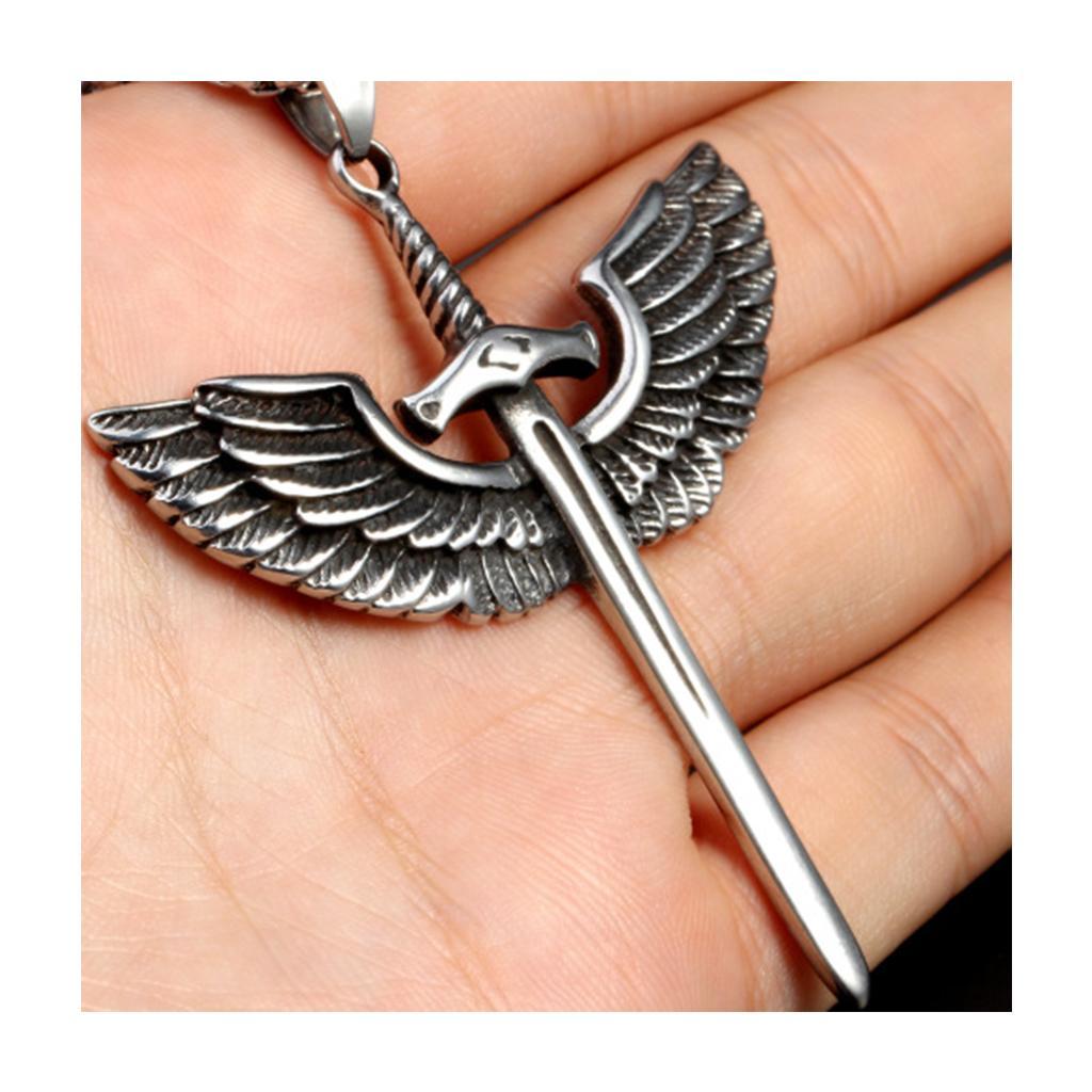 Men' Stainless Steel Cross Angel   Pendant Chain Necklace