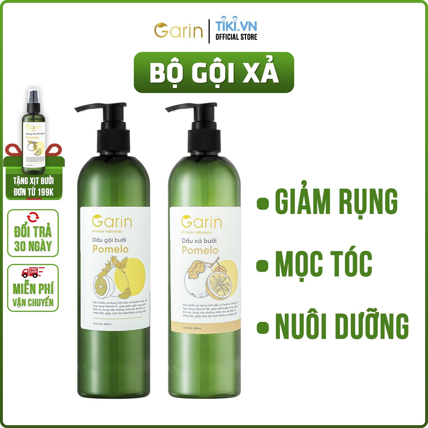 Bộ đôi dầu gội dầu xả tinh dầu bưởi pomelo EMER Garin dưỡng tóc kích mọc tóc nhanh giảm rụng tóc hiệu quả cho mái tóc chắc khỏe và suôn mượt