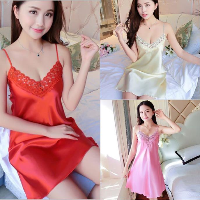 Đầm Ngủ Sexy Váy Ngủ Sexy Gợi Cảm️FreeShip - Có Video Thât️Lụa Satin Mềm Mịn Quyến Rũ(H)