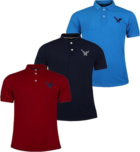 Áo thun nam cổ bẻ thêu trước ngực, Combo 3 áo - ĐBPS19 - Đỏ Đô, Xanh Đen, Xanh Dương