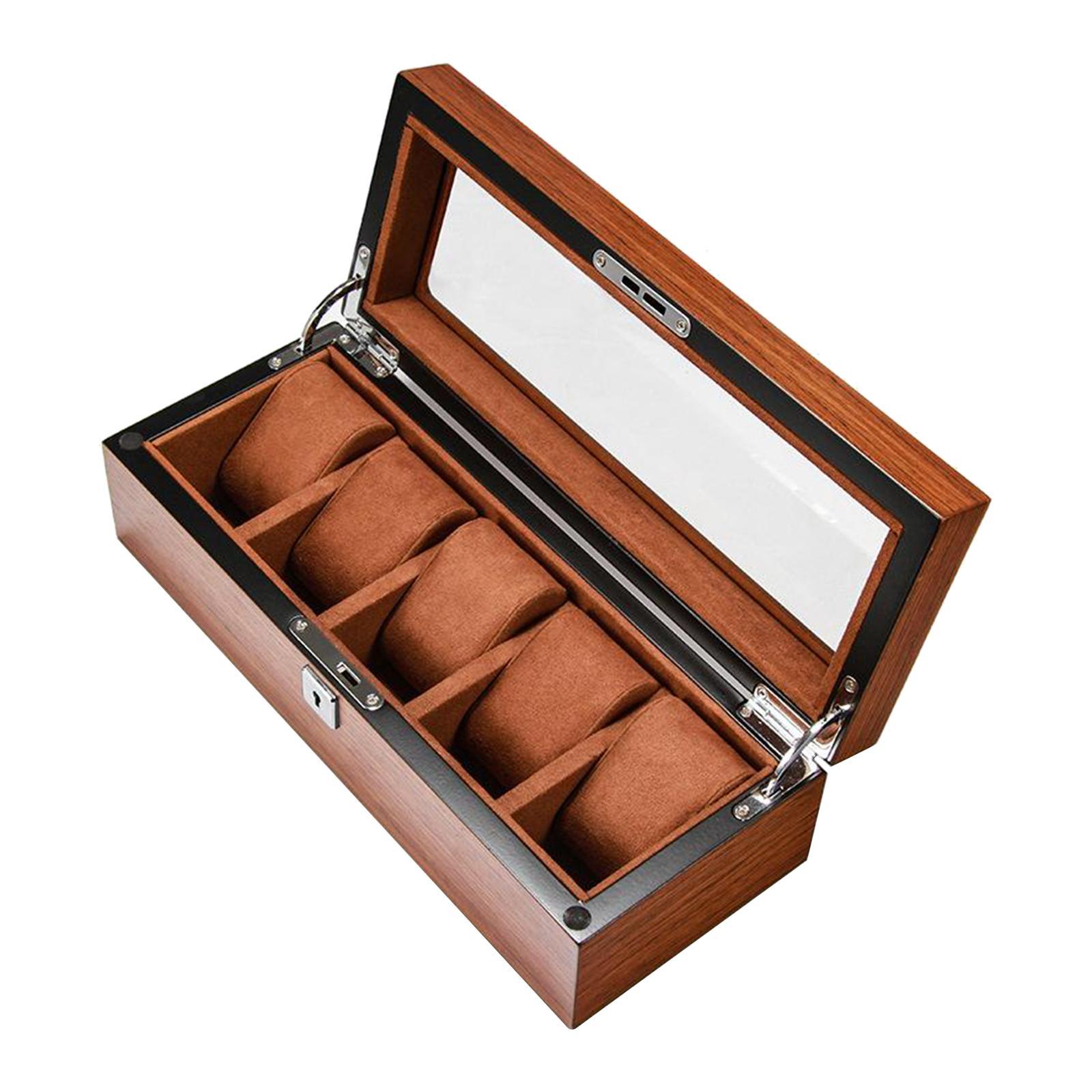 Wood Watch Display Case w/Clear Glass Top Jewelry Storage Organizer