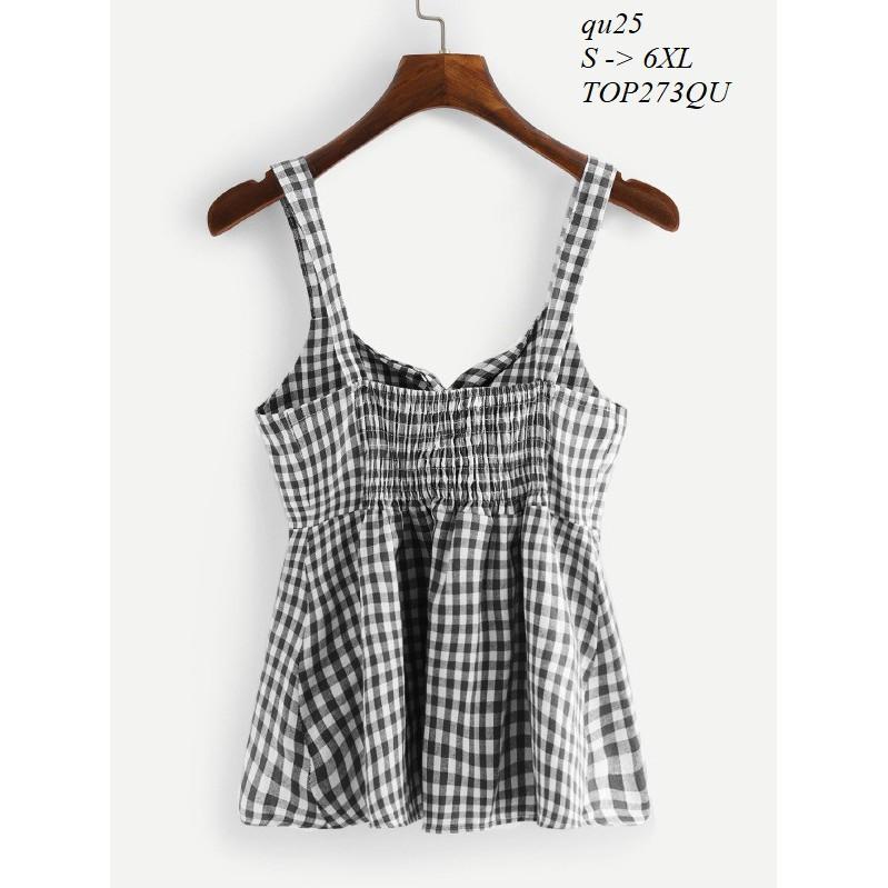 TOP203 ÁO HAI DÂY SỌC CARO