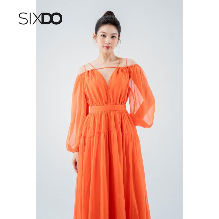 Đầm chiffon trễ vai phối dây thời trang SIXDO