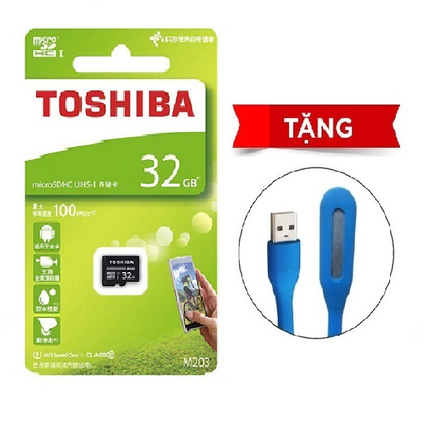 Thẻ nhớ MicroSDHC Toshiba M203 UHS-I U1 32GB 100MB/s (Đen) - Hàng chính hãng + Tặng Đèn Led