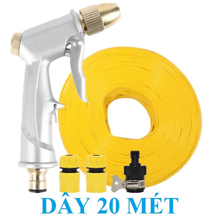 Bộ dây vòi xịt nước rửa xe, tưới cây . tăng áp 3 lần, loại 20m 206701-1 đầu đồng, cút, nối đen