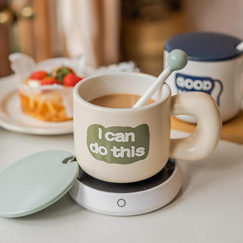 Cốc Sứ Cafe Sữa Tạo Động Lực Ngày Mới Cho Văn Phòng, Ăn Sáng Tại Nhà 380ml Có Nắp
