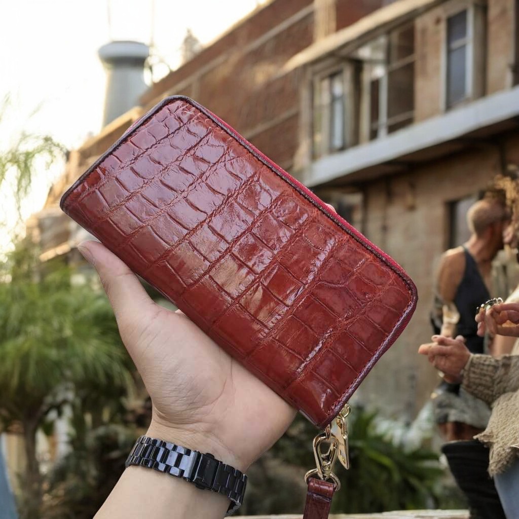 Ví dài 1 khóa gọn nhẹ dễ sử dụng. Da bụng cá sấu trơn!