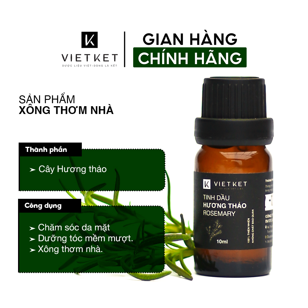 Tinh dầu hương thảo VIETKET 10ml - Chăm sóc da mặt, dưỡng tóc mềm mượt mang lại hương thơm thư giãn