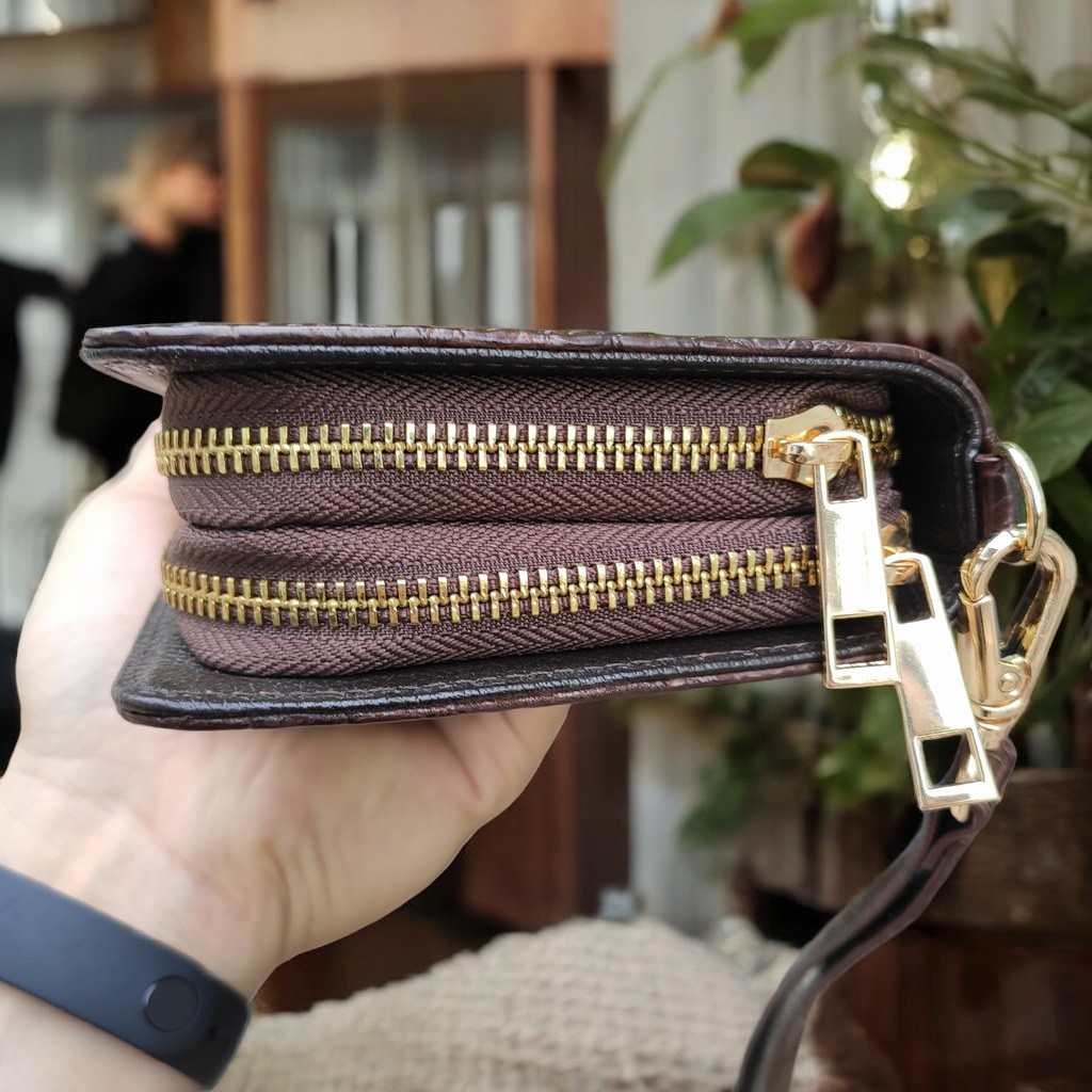 Ví cầm tay da cá sấu 2 dây kéo nam/nữ size lớn 22*12 cm