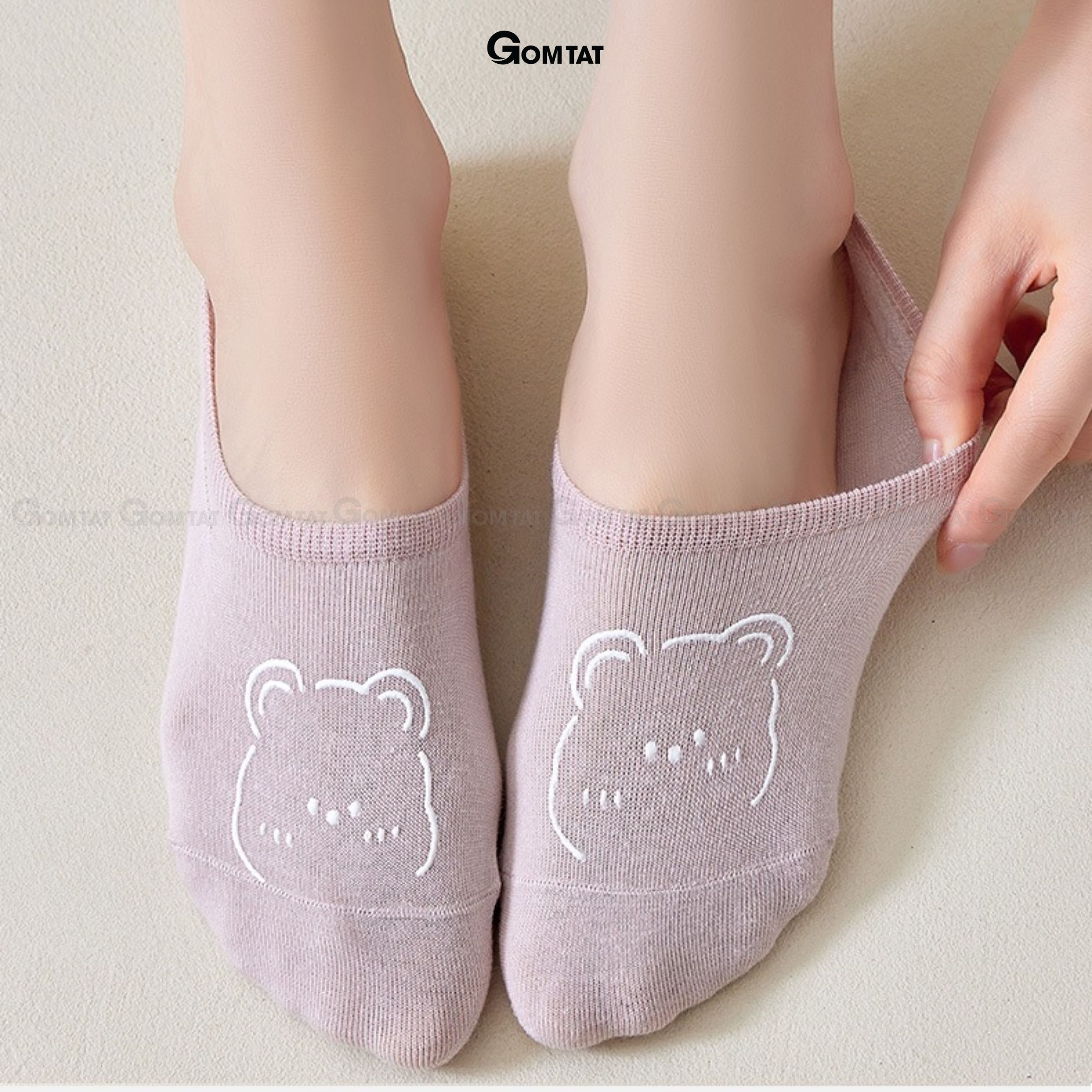 Tất lười nữ mùa hè họa tiết gấu cute, vớ mang giày búp bê chất liệu cotton mềm mại, thoáng khí - HAIGAU-UYE-7009-1DOI