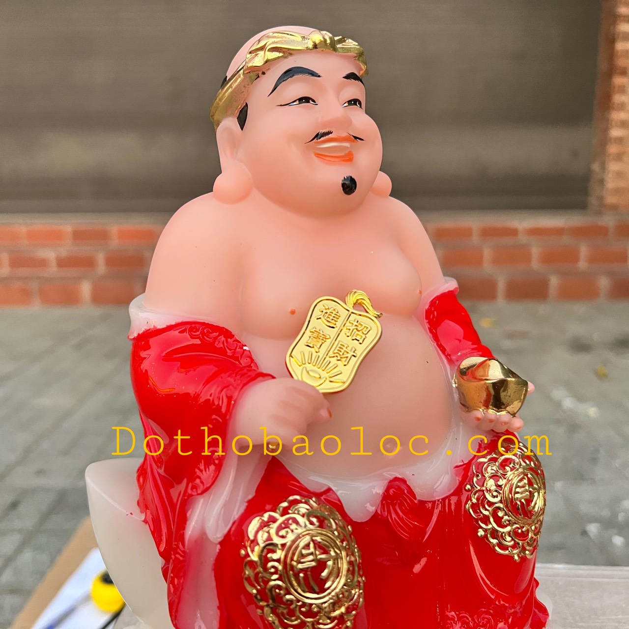 Tượng Thần tài Thổ Địa đế đá nhập khẩu cao cấp cao 25 cm – Đỏ
