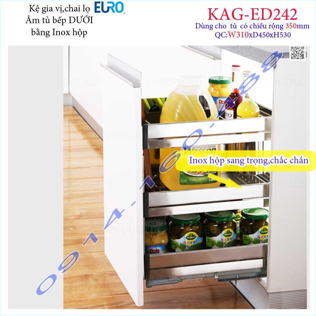 Kệ Gia vị KAG-ED242-35cm, kệ đựng gia vị Euro Inox hộp cao cấp ray giảm chấn âm tủ bếp 30cm