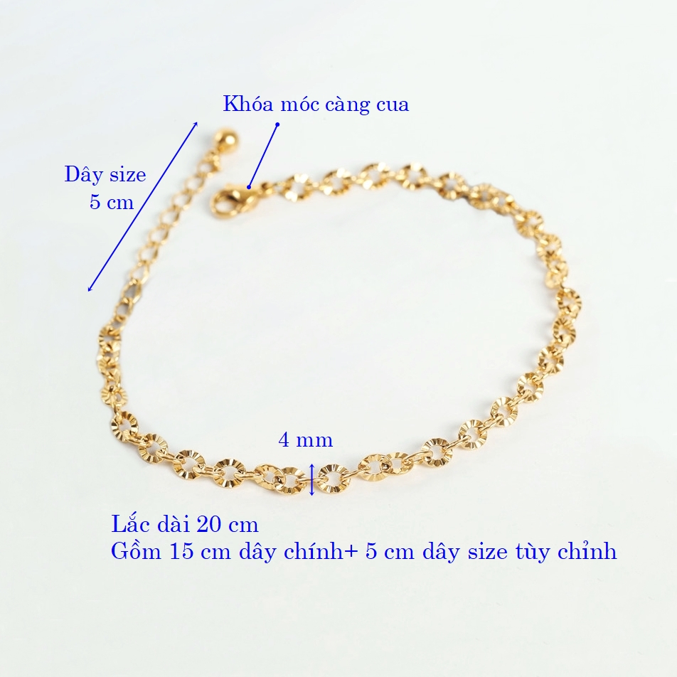 Lắc tay titan nữ mắt xích tròn hoa văn cánh quạt lấp lánh sang trọng