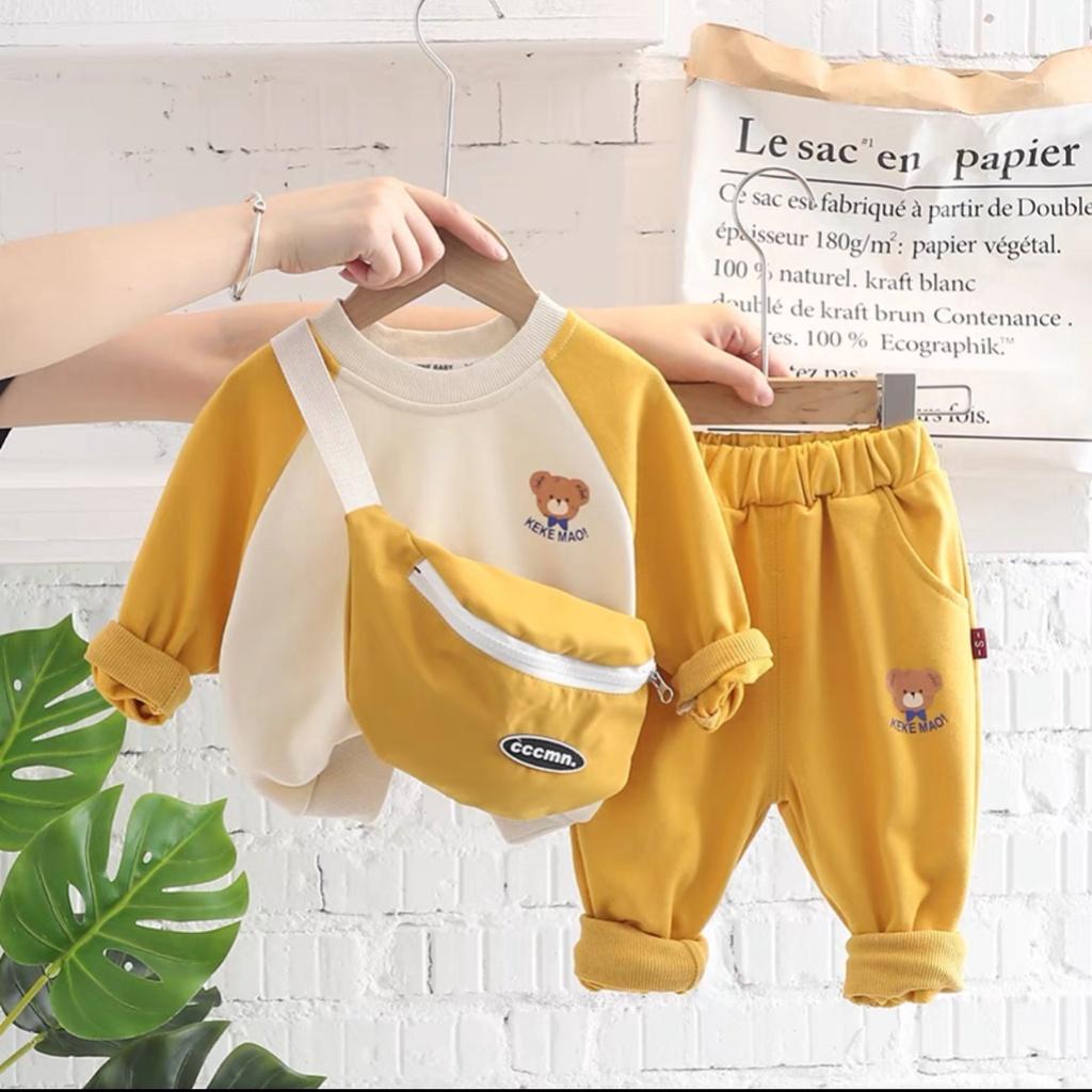 Bộ thu đông dài tay kèm túi sịn sò cho bé diện Tết Bino Kids, bộ quần áo nỉ cho bé từ 10-20kg