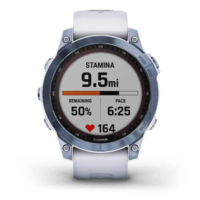 Đồng Hồ Thông Minh Garmin Fenix 7 Mineral Blue DLC Titanium with Whitestone Band - Hàng Chính Hãng