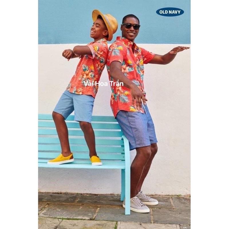 vải thô hoa đỏ cam hãng Oldnavy