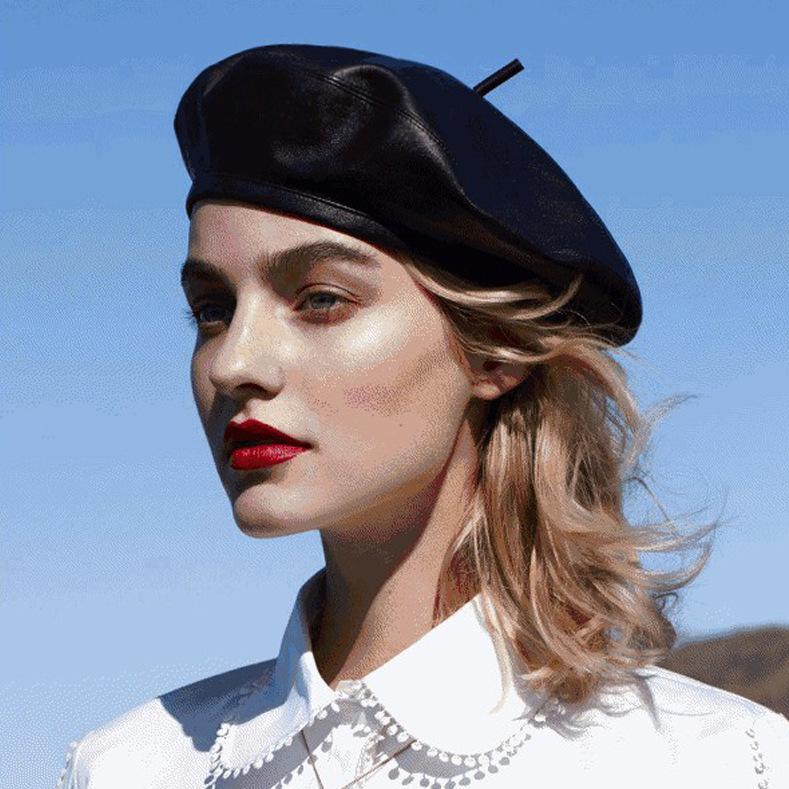 Năm 2020 Thời Trang Nữ Da PU Hình Bát Giác Mũ Newsboy Nắp Vintage Bonnet Beret Phong Cách Retro Nón Da Da Bò
