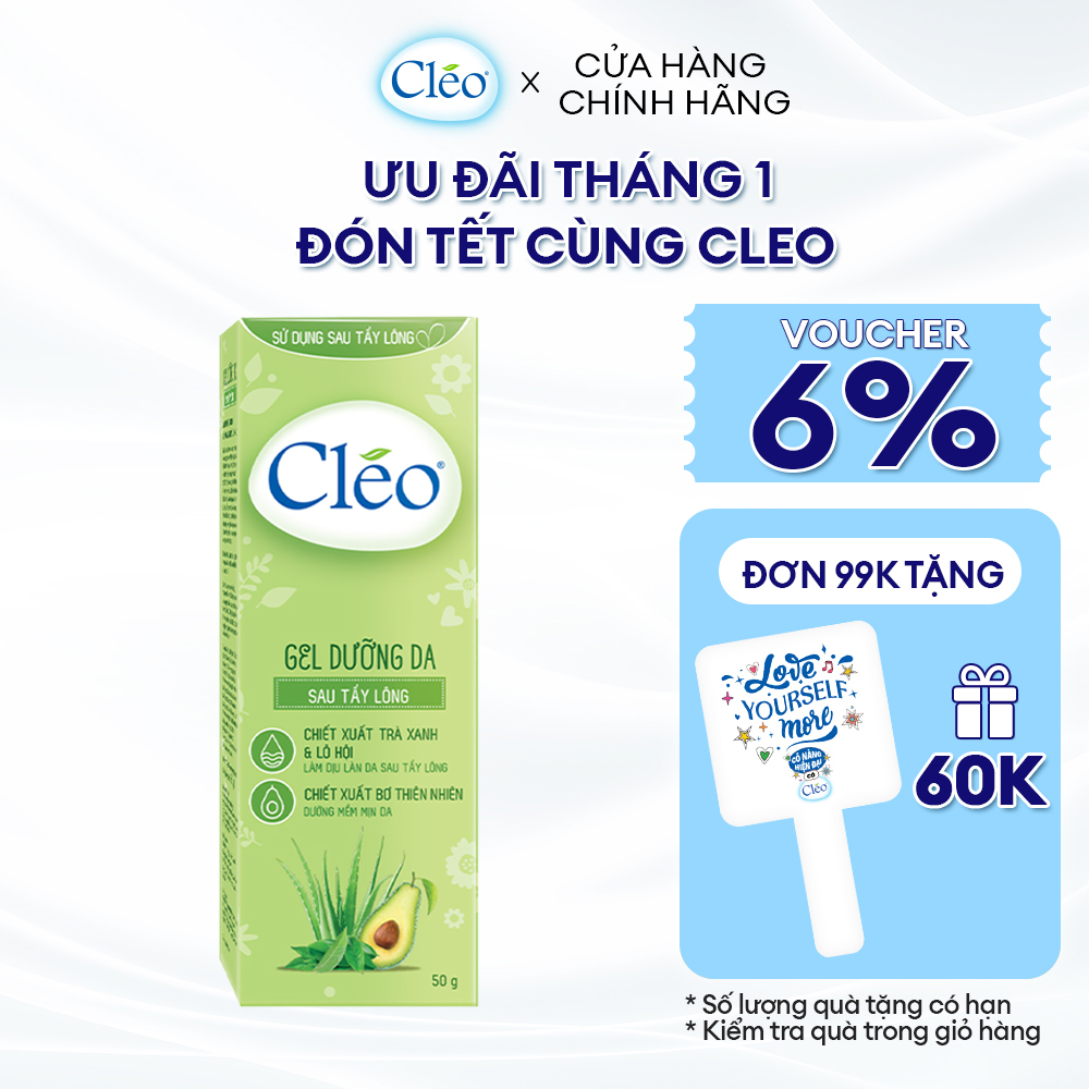 Gel làm dịu da sau tẩy lông Cléo giúp chậm mọc lông 50g - chiết xuất lá trà xanh thiên nhiên