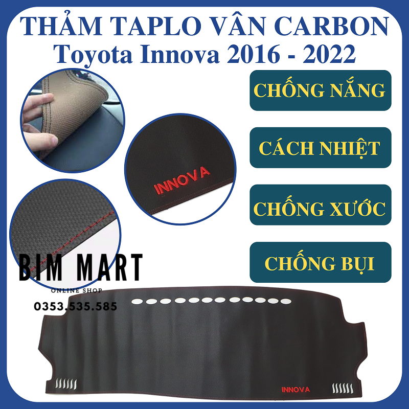 Thảm da taplo dành cho Toyota Innova 2016 - 2022 vân Carbon cao cấp