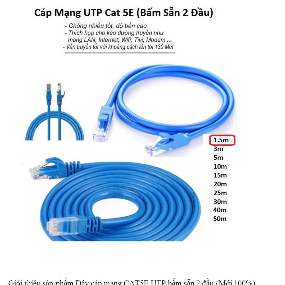 ( Bấm Sẵn 2 Đầu ) Cáp Mạng UTP Cat 5E Dây Xanh Cable Lan UTP Cat 5E - 5M