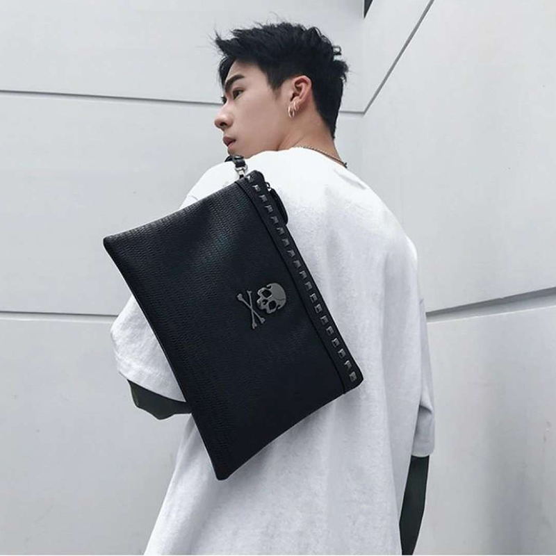 Trend Clutch Bag Pu Leather Skull Card Purses & Pouches - Black