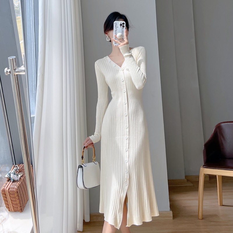 Váy Dài Dệt Kim Cổ Chữ V Thanh Lịch AL15 - Hàng Quảng Châu Cao Cấp