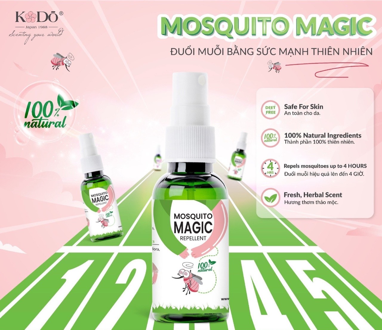 Kodo Mosquito Magic - Chai Xịt Đuổi Muỗi 50ml Toàn Thân Mùi Hương Thiên Nhiên An Toàn Cho Da